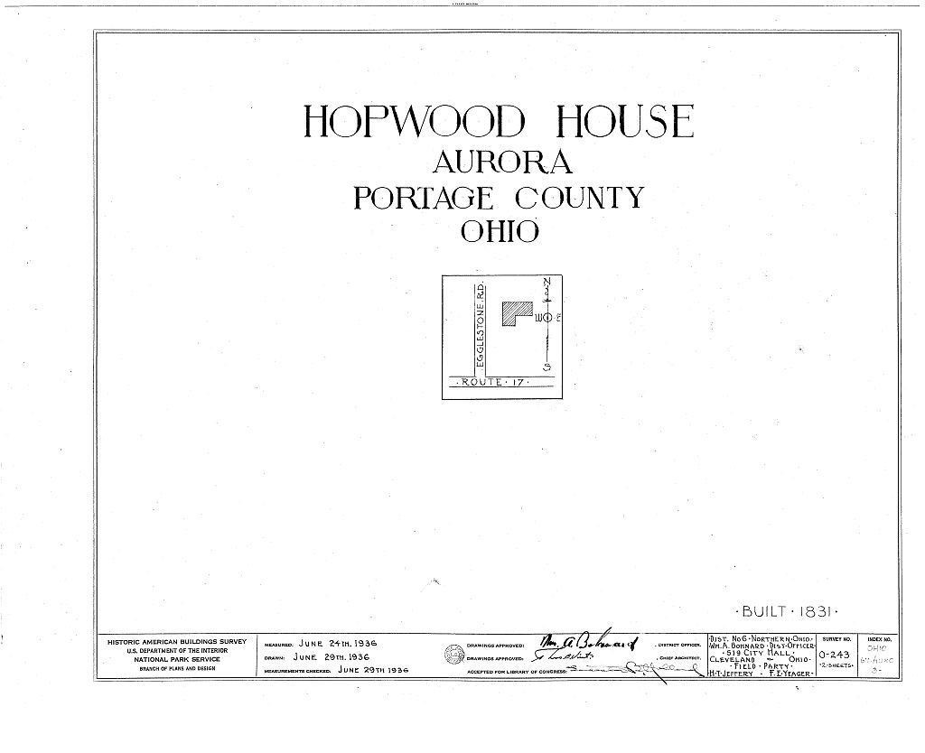 Hopwood House, Egglestone Road, Aurora, Portage County, OH, measured drawing filed with the federal survey