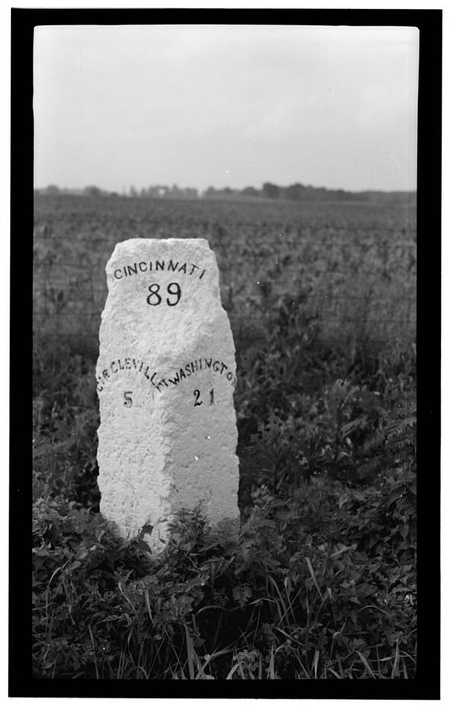 Milestone of Zane's Trace, Route 22, Kinderhook, Pickaway County, OH, photograph filed with the federal survey