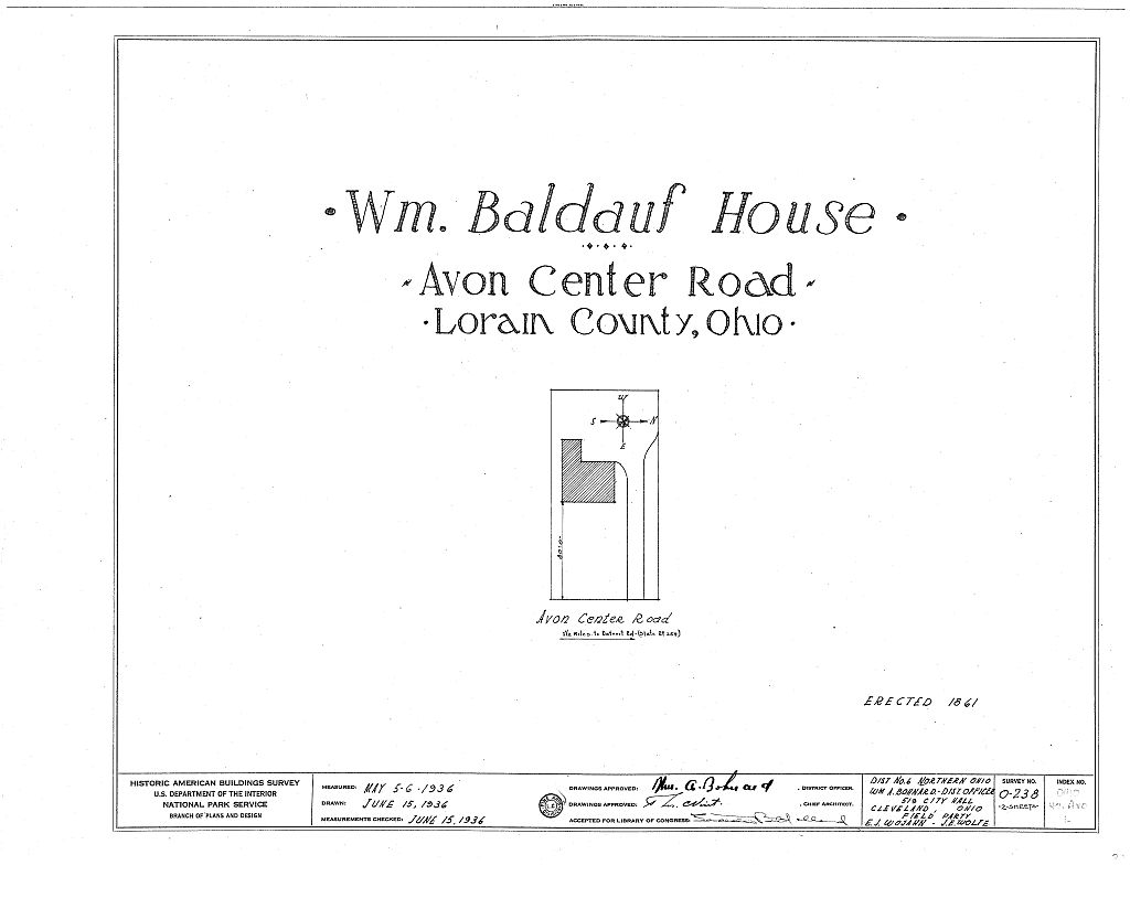 William Baldauf House, Avon Center Road, Avon, Lorain County, OH, measured drawing filed with the federal survey