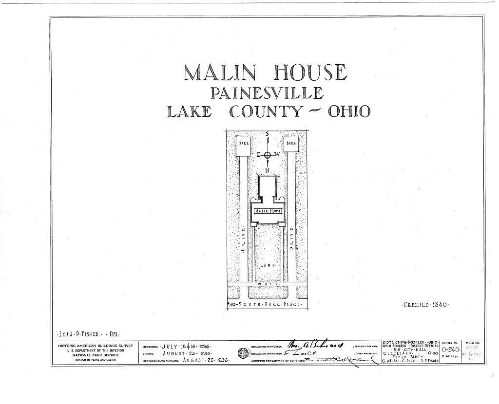 Malin House, 30 South Park Place, Painesville, Lake County, OH, measured drawing filed with the federal survey