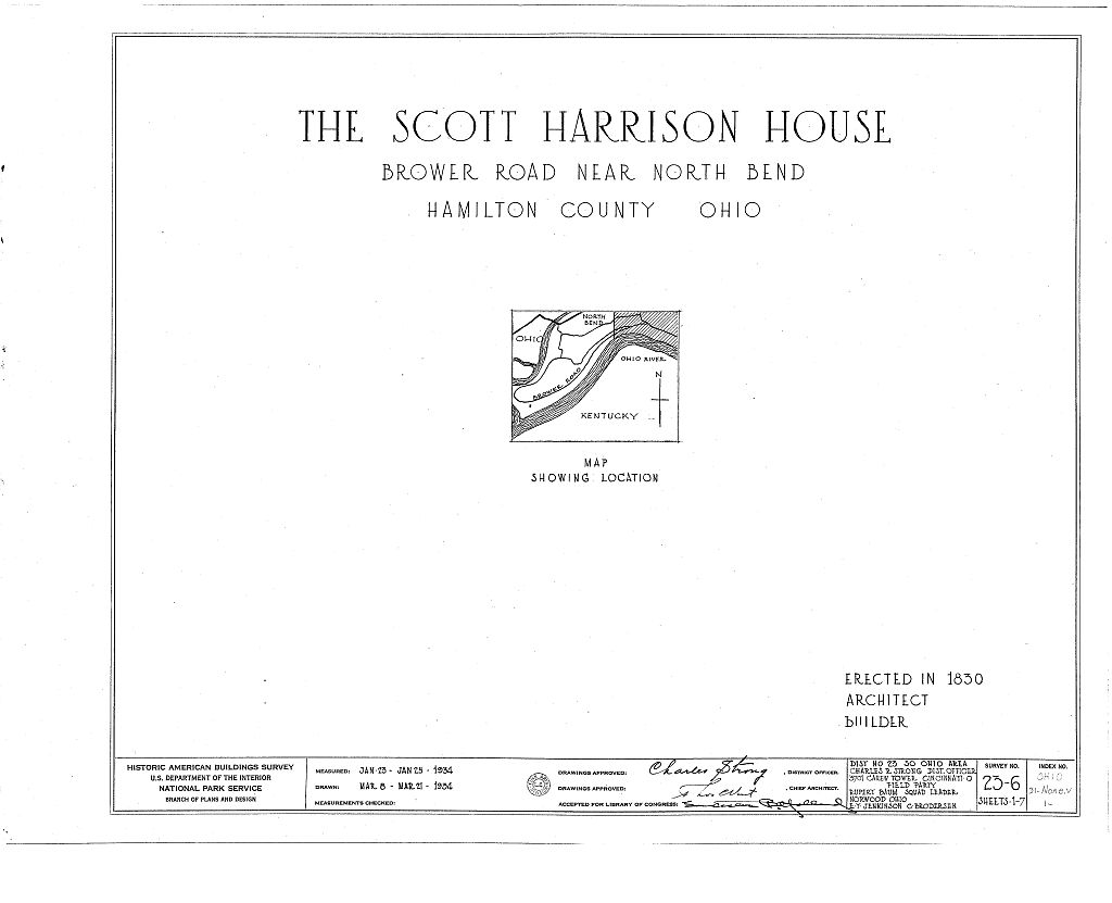 Scott Harrison House, Brower Road, North Bend, Hamilton County, OH, measured drawing filed with the federal survey