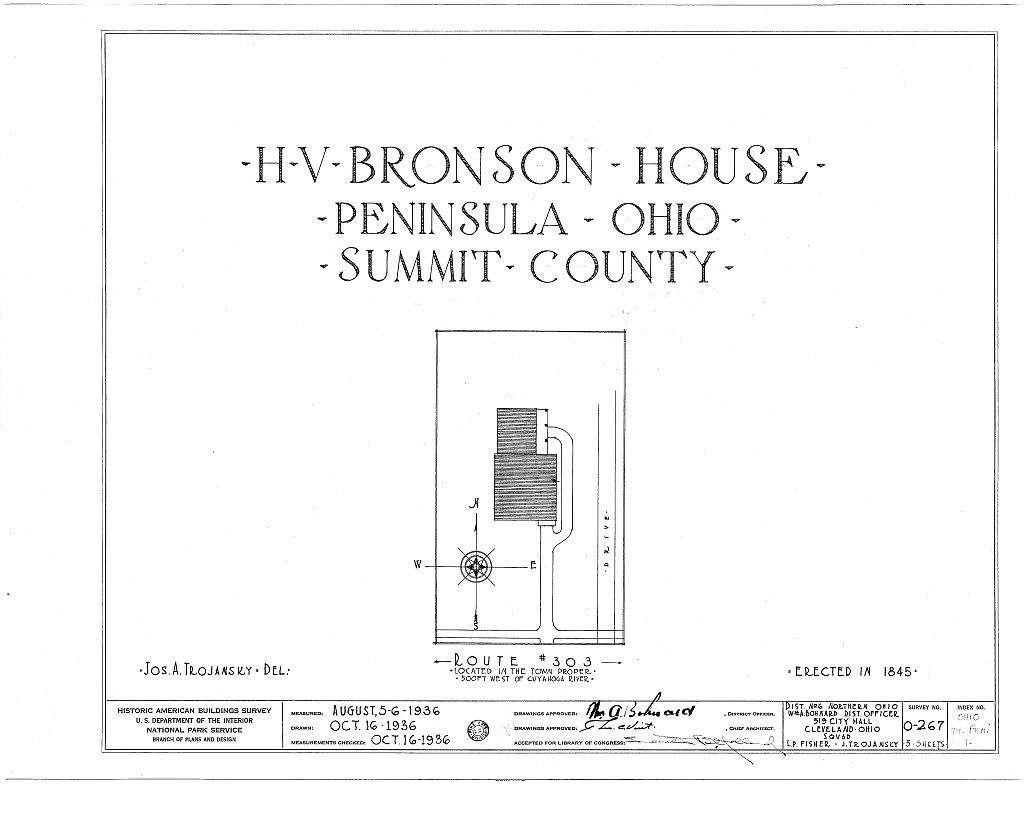 H. V. Bronson House, Route 303, Peninsula, Summit County, OH, measured drawing filed with the federal survey