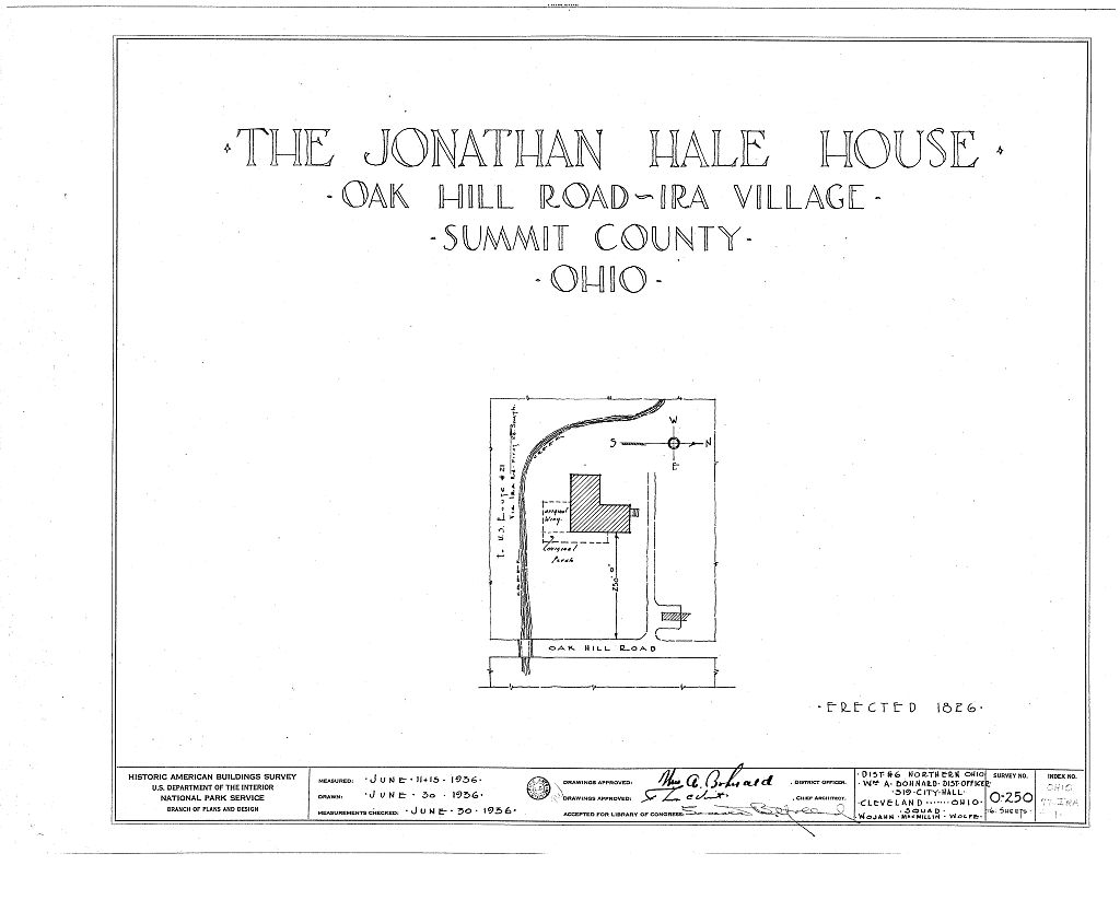 Jonathan Hale House, Oak Hill Road, Ira, Summit County, OH, measured drawing filed with the federal survey