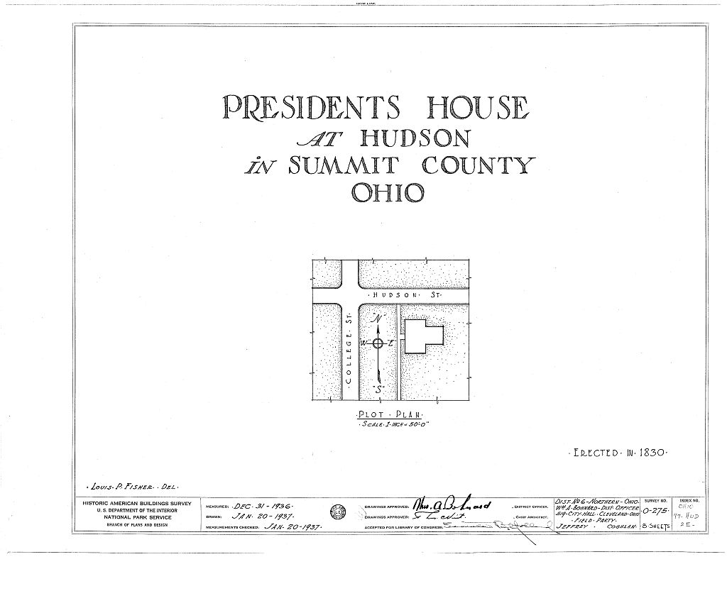 Western Reserve Academy, President's House, Hudson & College Streets, Hudson, Summit County, OH, measured drawing filed with the federal survey