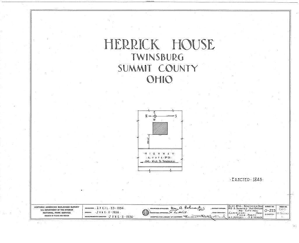 Herrick House, Route 91, Twinsburg, Summit County, OH, measured drawing filed with the federal survey