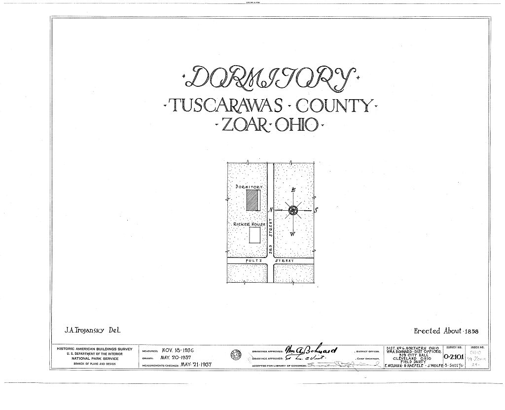 Dormitory, Third Street, Zoar, Tuscarawas County, OH, measured drawing filed with the federal survey