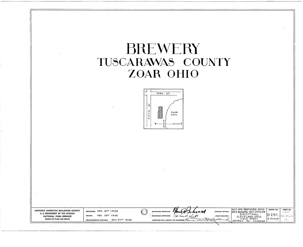 Brewery, Fifth & Park Streets, Zoar, Tuscarawas County, OH, measured drawing filed with the federal survey