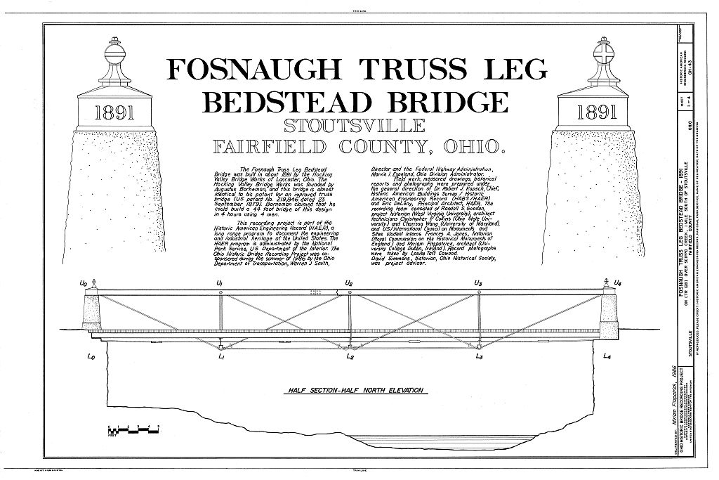 Fosnaugh Truss Leg Bedstead Bridge, Spanning Scippo Creek at Township Route 128, Stoutsville, Fairfield County, OH, measured drawing filed with the federal survey