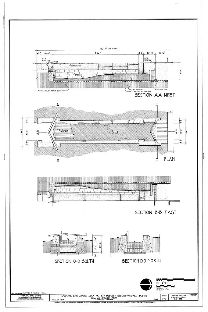 Ohio & Erie Canal, Lock No. 37, At Canal & Fitzwater Roads, Valley View, Cuyahoga County, OH, measured drawing filed with the federal survey