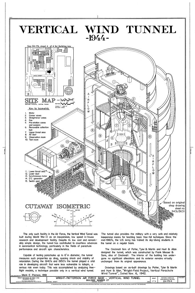 Wright-Patterson Air Force Base, Area B, Building No. 27, Vertical Wind Tunnel, Dayton, Montgomery County, OH, measured drawing filed with the federal survey