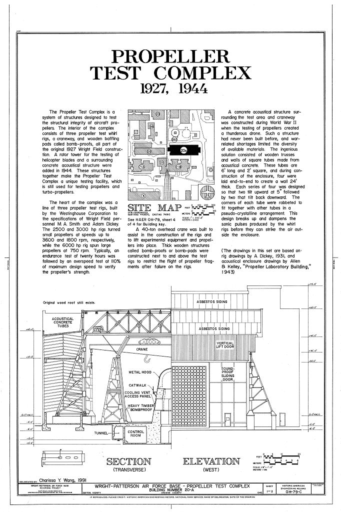 Wright-Patterson Air Force Base, Area B, Building No. 20A, Propeller Test Complex, Seventh Street, from E to G Streets, Dayton, Montgomery County, OH, measured drawing filed with the federal survey