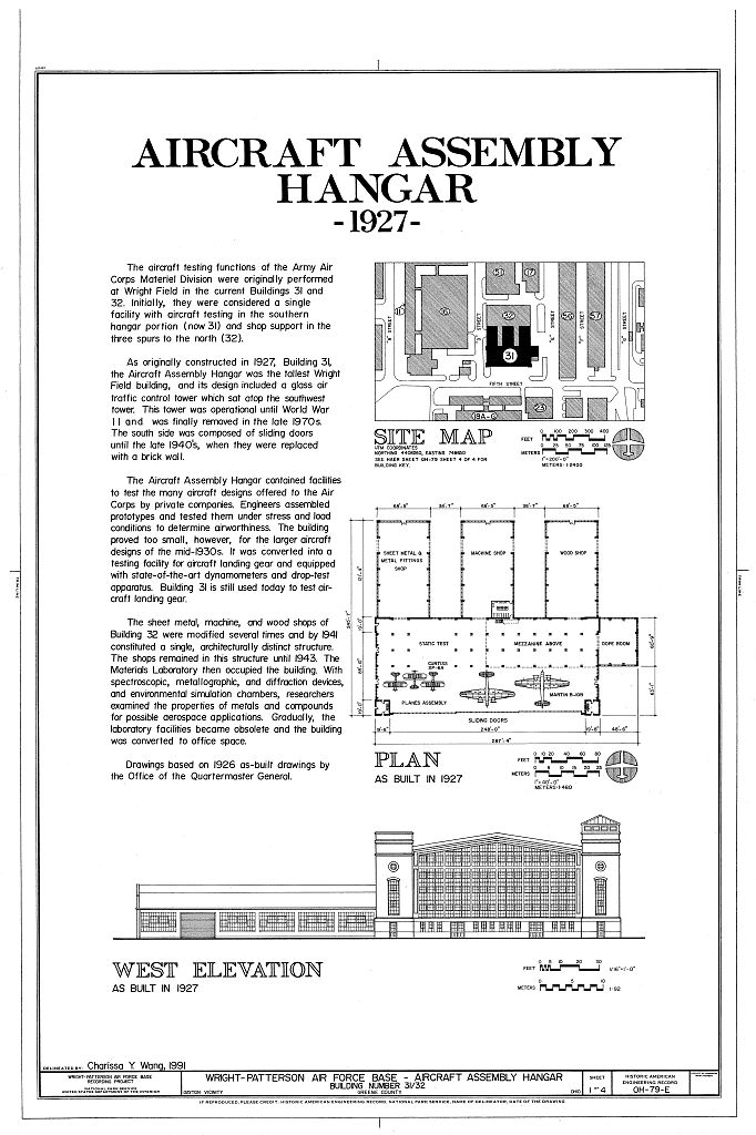 Wright-Patterson Air Force Base, Area B, Building No. 31, Aircraft Assembly Hangar, Dayton, Montgomery County, OH, measured drawing filed with the federal survey