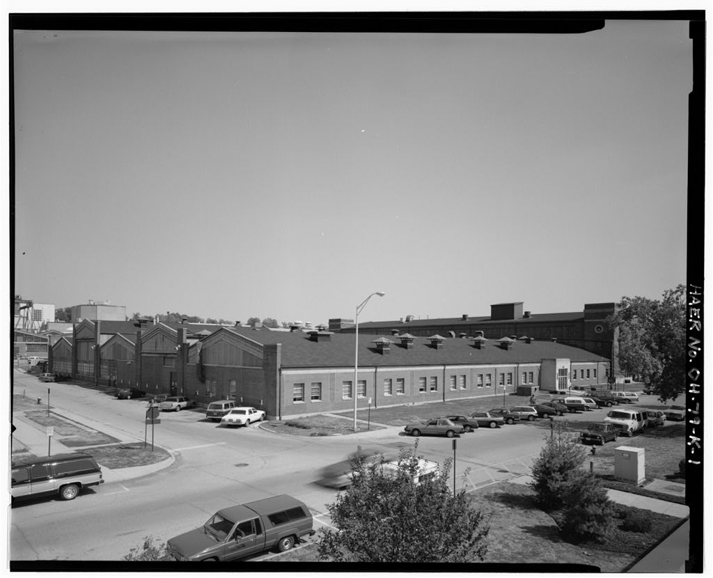 Wright-Patterson Air Force Base, Area B, Building 32, Original Wright Field Shops, Fourth Street, from D to E Streets, Dayton, Montgomery County, OH, photograph filed with the federal survey