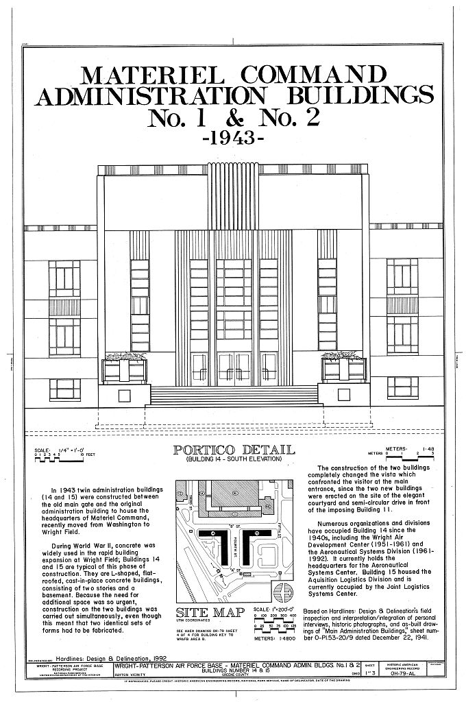 Wright-Patterson Air Force Base, Area B, Building 14, Materiel Command Administration Building No.1, Corner of Fourth & B Streets, Dayton, Montgomery County, OH, measured drawing filed with the federal survey
