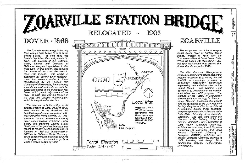 Zoarville Station Bridge, Abandoned section of Route 212 span Conotton Creek, Zoarville, Tuscarawas County, OH, measured drawing filed with the federal survey