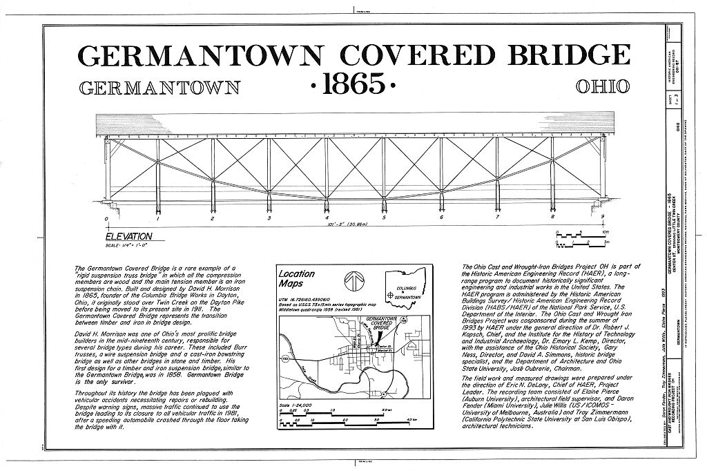 Germantown Covered Bridge, Center Street spanning Little Twin Creek, Germantown, Montgomery County, OH, measured drawing filed with the federal survey