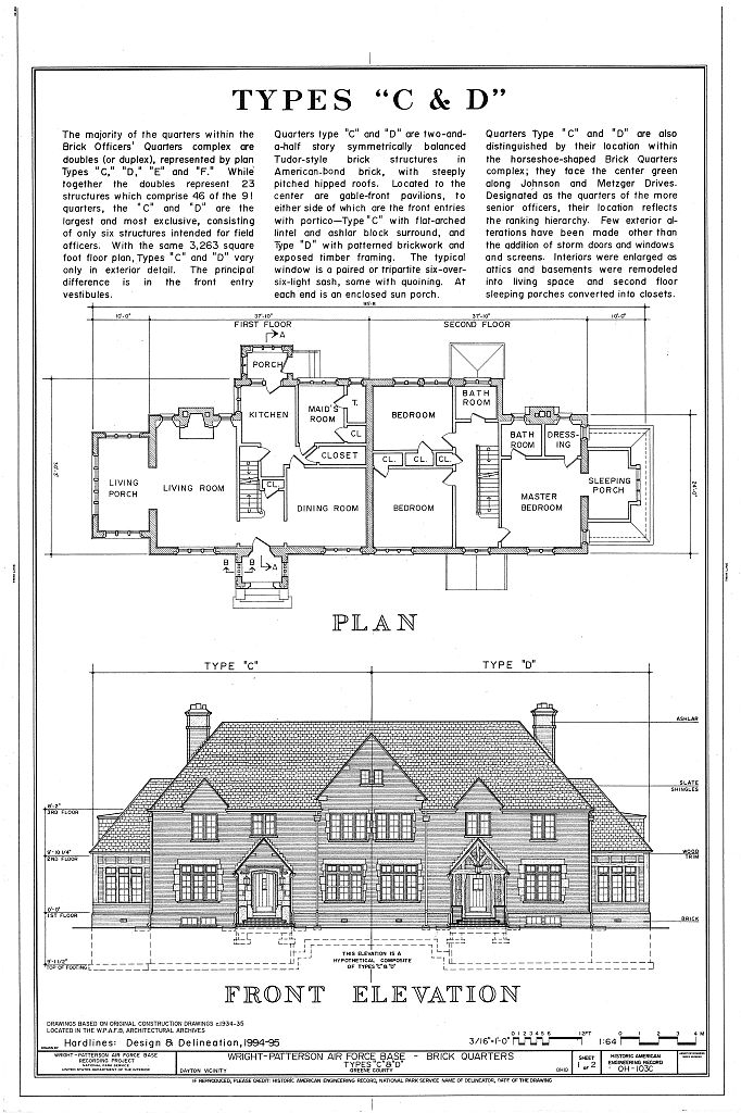 Wright-Patterson Air Force Base, Brick Officers' Quarters, Types C & D, Area A, Dayton, Montgomery County, OH, measured drawing filed with the federal survey