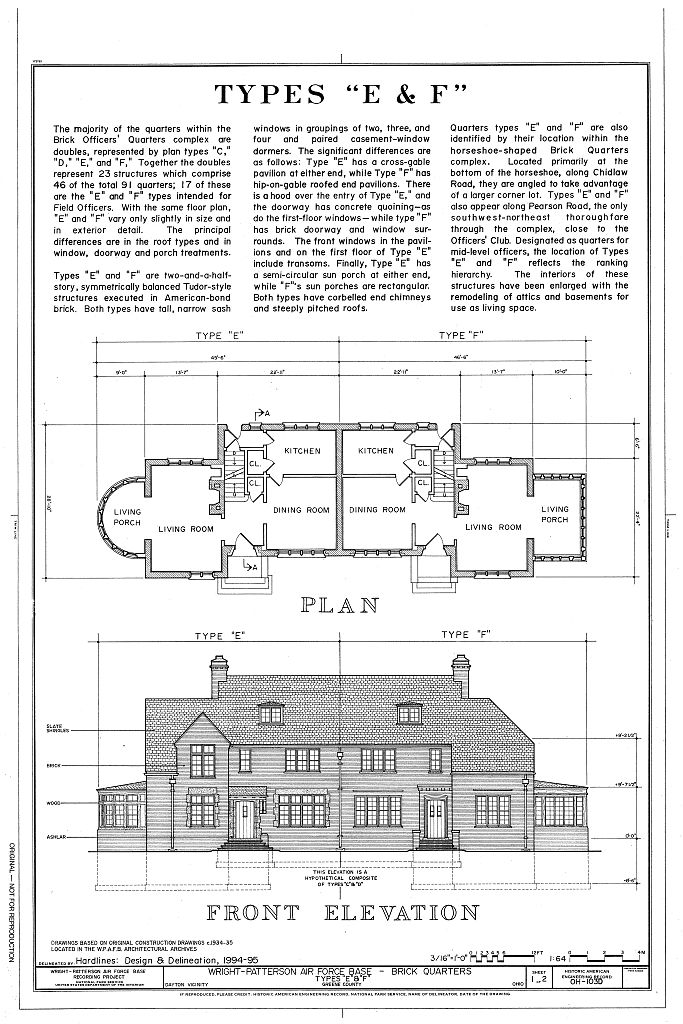 Wright-Patterson Air Force Base, Brick Officers' Quarters, Types E & F, Area A, Dayton, Montgomery County, OH, measured drawing filed with the federal survey