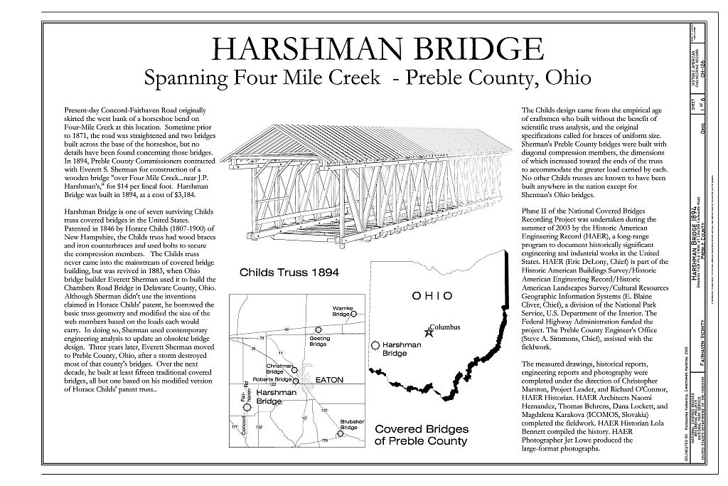 Harshman Bridge, Spanning Four Mile Creek, Concord-Fairhaven Road, Fairhaven, Preble County, OH, measured drawing filed with the federal survey